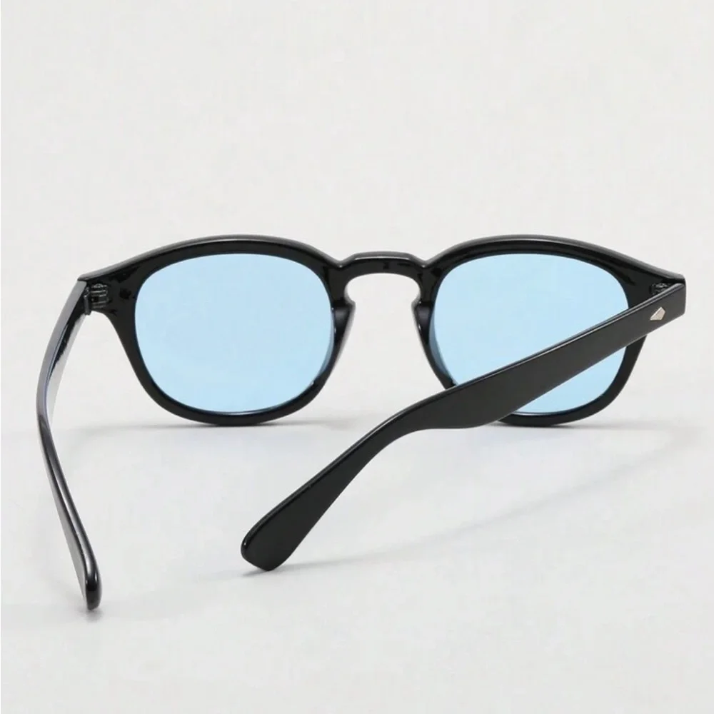 SHEIN Mens Retro Keyhole Sunglasses Black Blue Tint Lens NWT